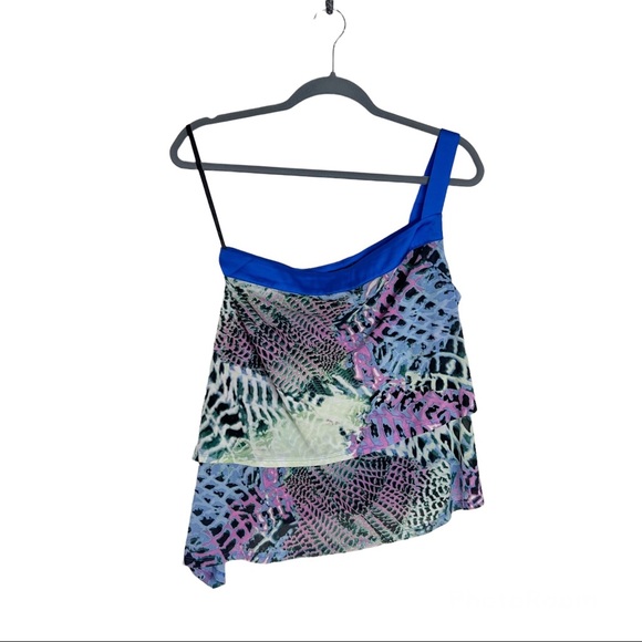 Bebe Y2K Mesh One Shoulder Animal Print Top Small - Picture 8 of 8